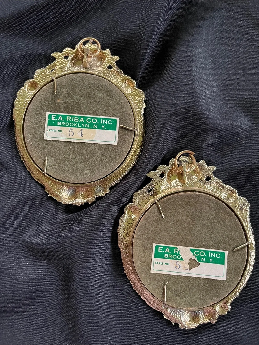 Cameo Wall Art Set Vtg Courting Couple Porcelain EA RIBA Rose Theme Metal Frames